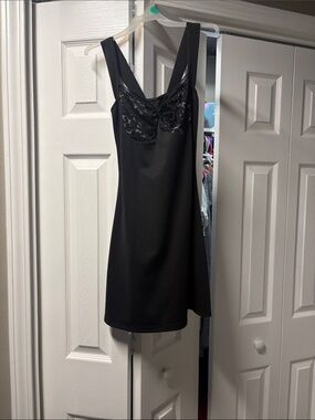 Black Slip Dress with Lace Bust